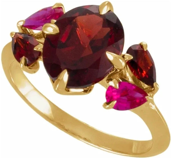 14K Yellow Gold Natural Mozambique Garnet & Lab-Grown Ruby Ring stu