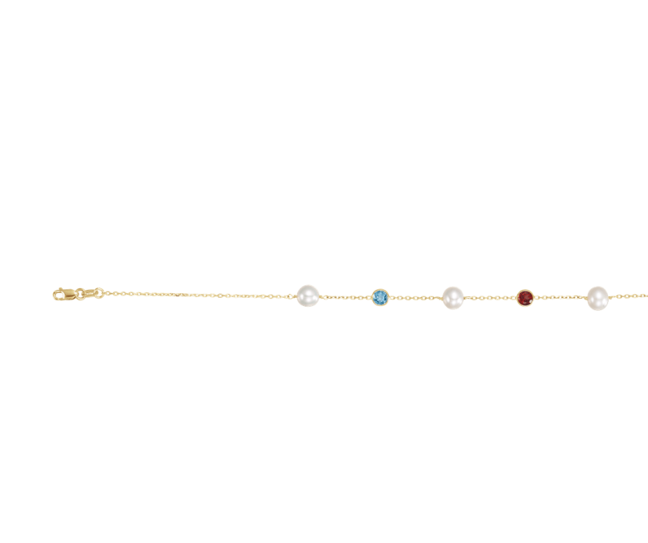 14K Yellow Gold Cultured White Freshwater Pearl & Multi-Gemstone 10-Station 18" Necklace. STU