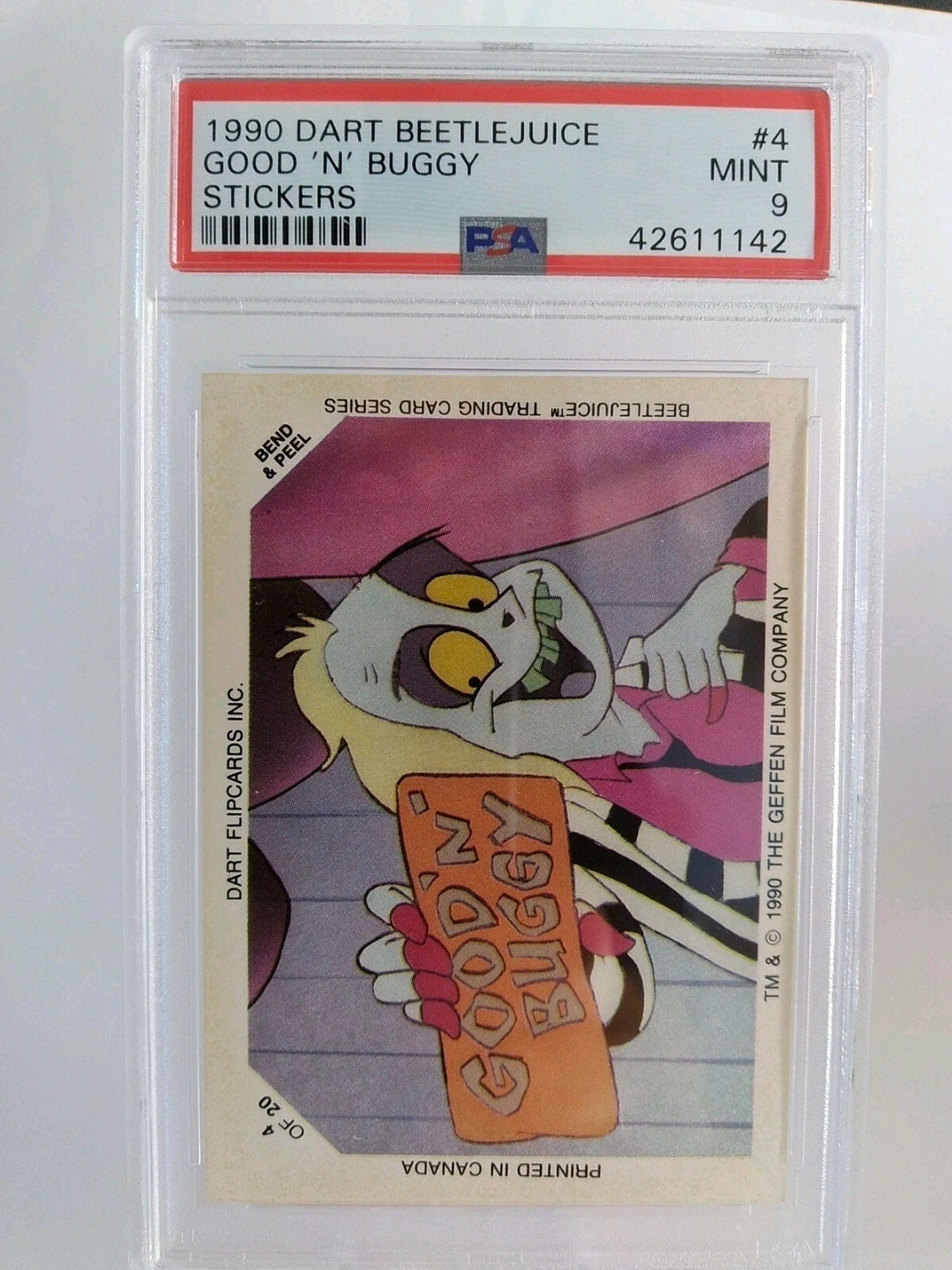 Beetlejuice Dart Flipcards 1990 Beetlejuice Good 'N' Buggy Stickers #4 PSA 9 Cert