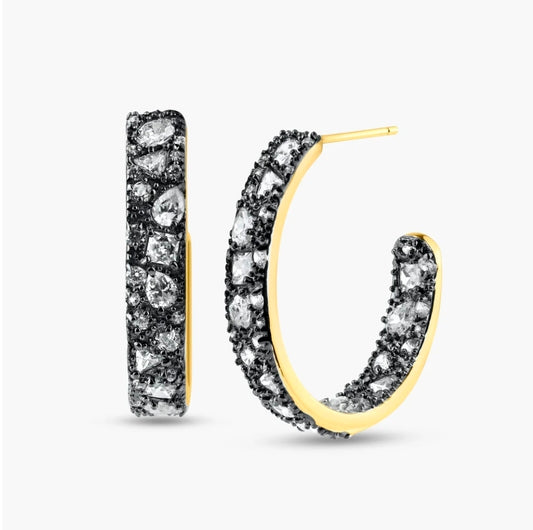 Silver 925 Gold Plated Multiple Graduated Crescent Clear CZ Stud Earrings sp