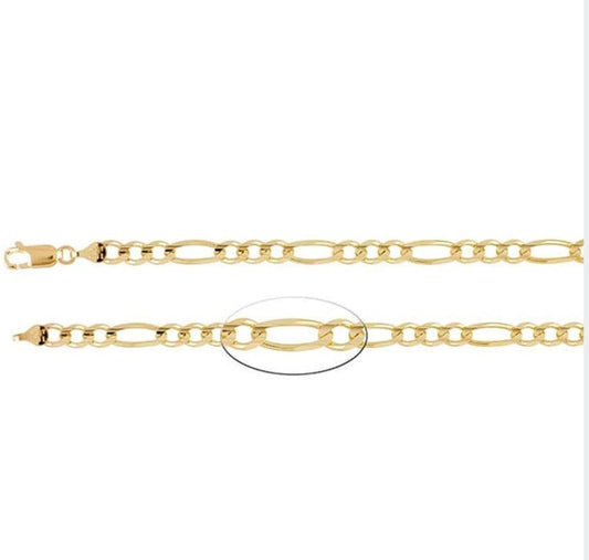 14K Yellow Gold 4.5mm Diamond-Cut Figaro Chain Necklace Rio