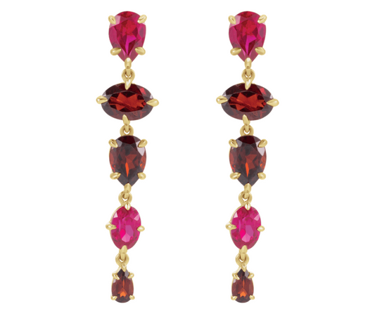 14K Yellow Gold Lab-grown Ruby & Natural Mozambique Garnet Dangle Earrings. STU