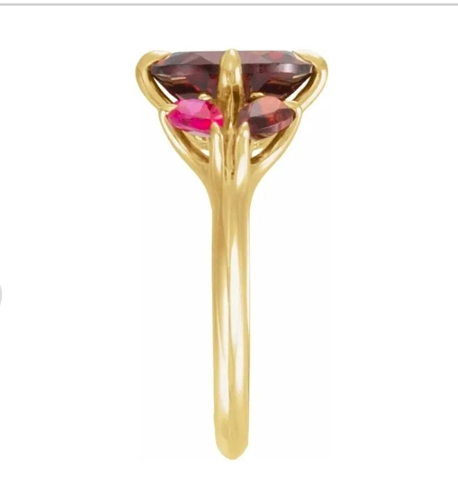 14K Yellow Gold Natural Mozambique Garnet & Lab-Grown Ruby Ring stu