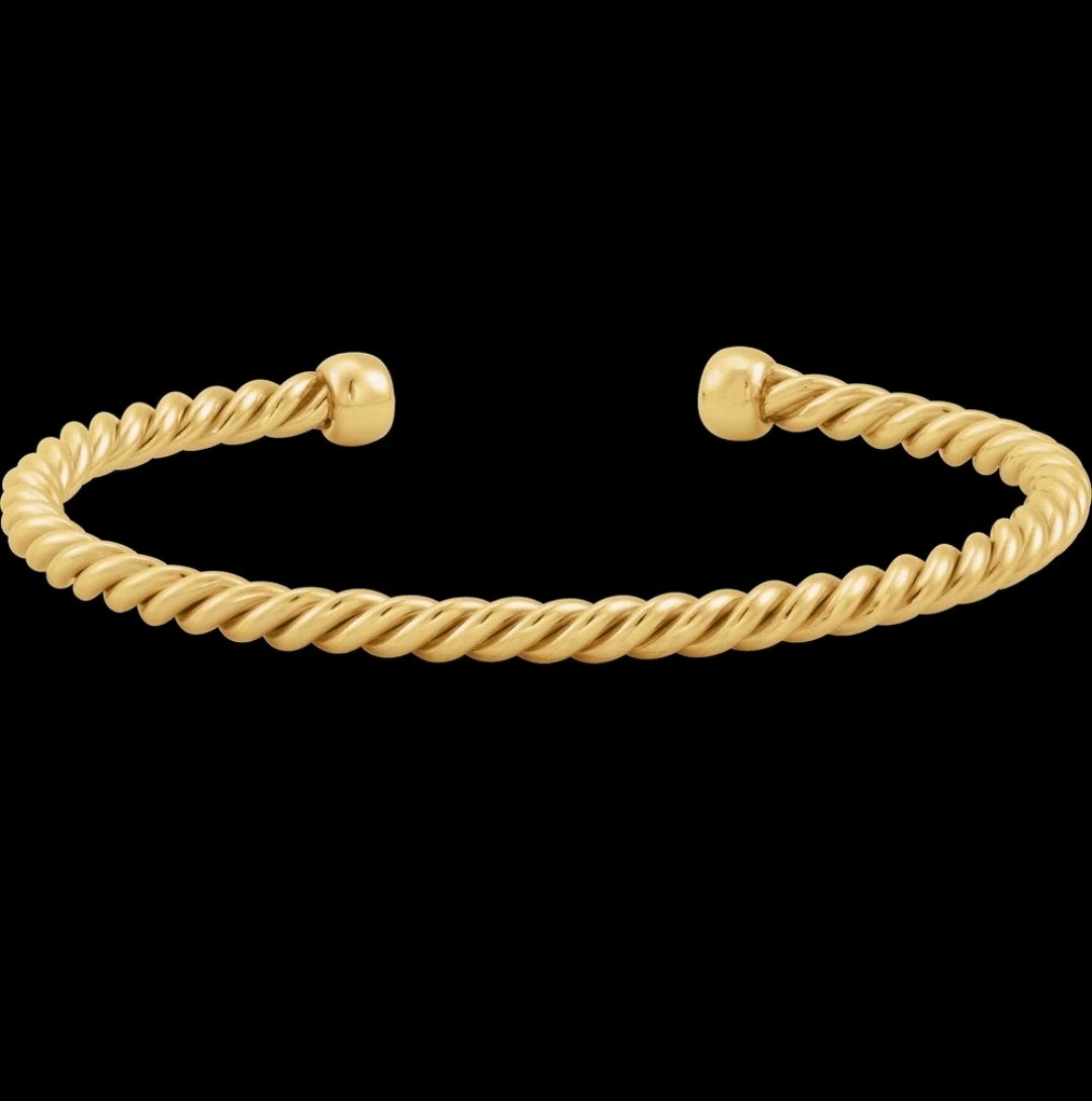 14k Yellow Gold Filled Rope Cuff Bracelet 4.4mm Round Gold 7in Cuff Closure. STU