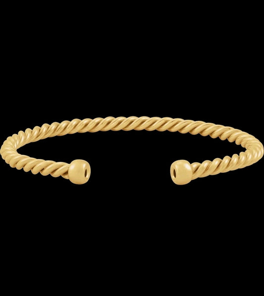 14k Yellow Gold Filled Rope Cuff Bracelet 4.4mm Round Gold 7in Cuff Closure. STU
