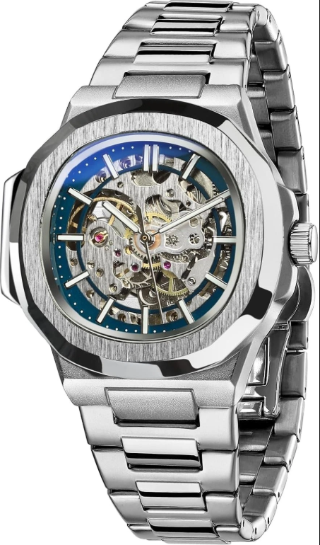 Goldz.vip Stainless Steel Skeleton Watch for Men, Automatic Mechanical Watch