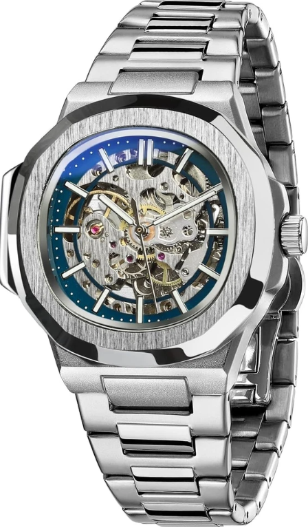 Goldz.vip Stainless Steel Skeleton Watch for Men, Automatic Mechanical Watch