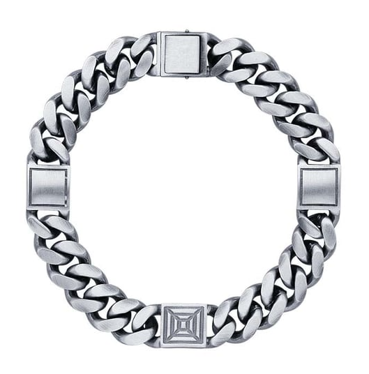 Sterling Silver Oxidized 11mm Curb Chain Bracelet with Stations. RIO