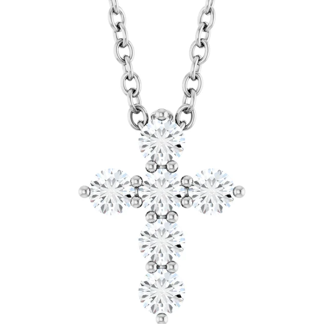 14K White Gold 1/4 CTW Natural Diamond Cross Pendant. STU