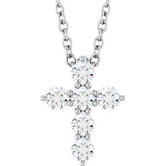 14K White Gold 1/4 CTW Natural Diamond Cross Pendant. STU