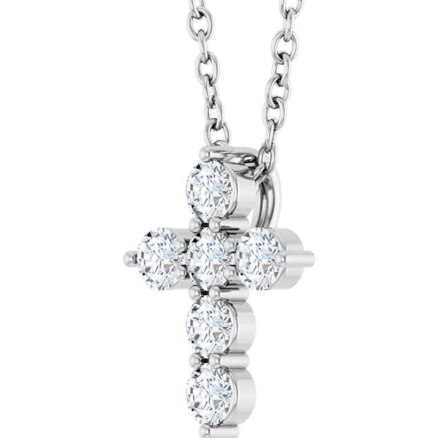 14K White Gold 1/4 CTW Natural Diamond Cross Pendant. STU