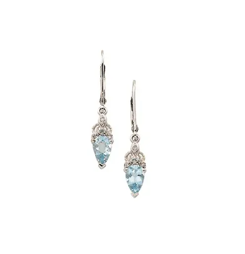 14K White Gold Natural Aquamarine & .04 CTW Natural Diamond Earrings. STU